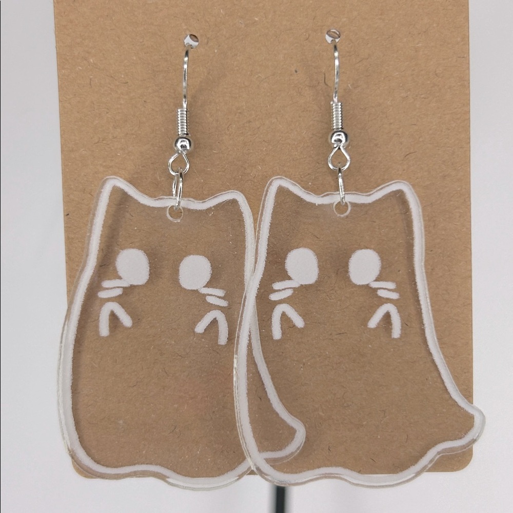 Clear Acrylic 2D Ghost Cat Dangle Earrings
